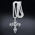 Gothic Cross Silver Pendant Flame Rock Colgante