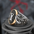 Vintage Sigil Lucifer Rock Ring 316L Stainless Steel Seal of Satan Stone Rings for Men Male Punk Rock Jewelry