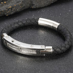 Gold Color Bracelets for Men 8MM Wide Braided Leather Rope Chain Bracelet CZ Stainless Steel Men's Arm Jewelry Birthday