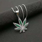 FTCY Rhinestone Maple Leaf Pendant Necklace For Men Women Personalized Punk Hip-hop Gold Color Necklace Jewelry Gift
