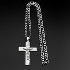 Jesus Cross Crucifix Pendant Necklace for Men Stainless Steel Gold Color Christian Spanish Lord's Prayer Figaro Chain