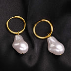 Baroque Pearl Huggie Hoop Earrings — Statement