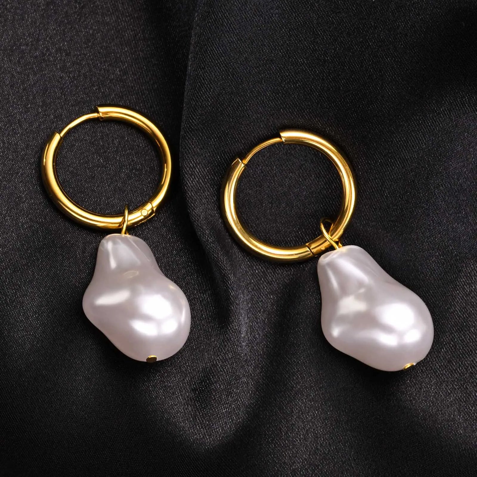 Baroque Pearl Huggie Hoop Earrings — Statement