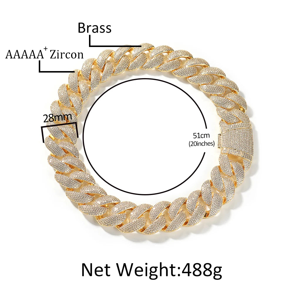THE BLING KING 28mm Heavy Miami Cuban Necklace Micro Paved Out Cubic Zirconia Fashion HipHop Jewelry For Men