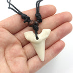 Carved Bone Shark Tooth Amulet Pendant Necklace