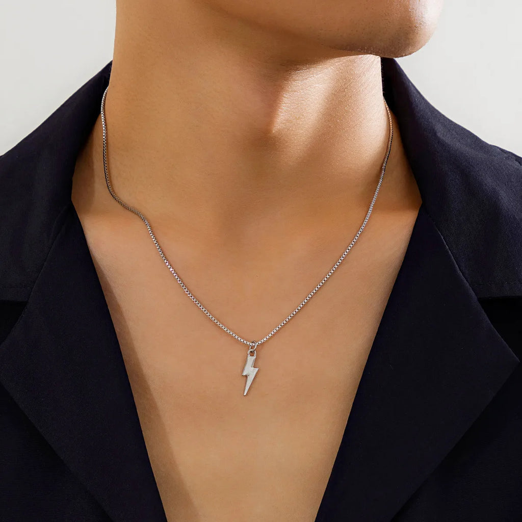 Lightning Bolt Box Chain Necklace — Stainless Steel