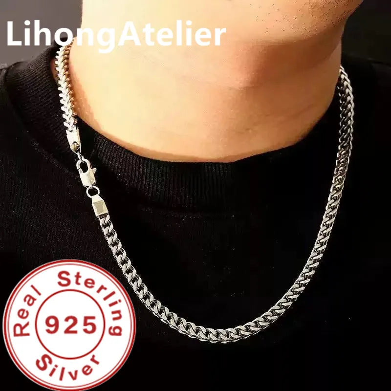 New 925 Sterling Silver Necklace 8mm Cuban NK Necklace Gold Plating Suitable for Men's Jewelry Gift