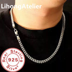 New 925 Sterling Silver Necklace 8mm Cuban NK Necklace Gold Plating Suitable for Men's Jewelry Gift