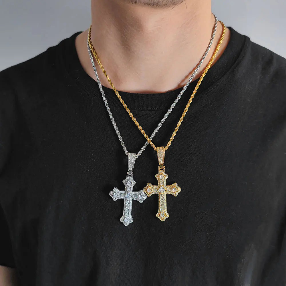 Cross Pendant Necklace Stainless Steel Full Pave