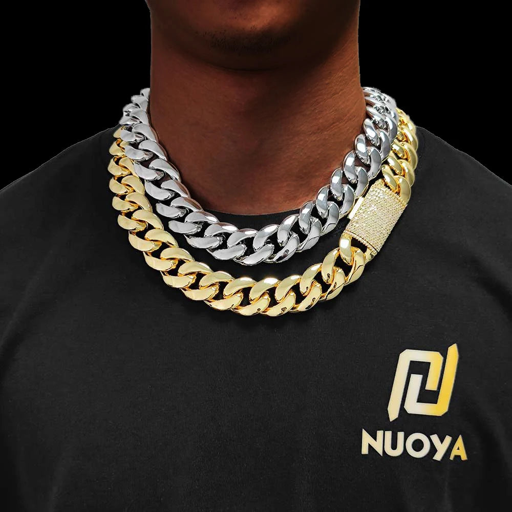 Gold Cuban Chain Necklace Iced Out 18K 12/22MM