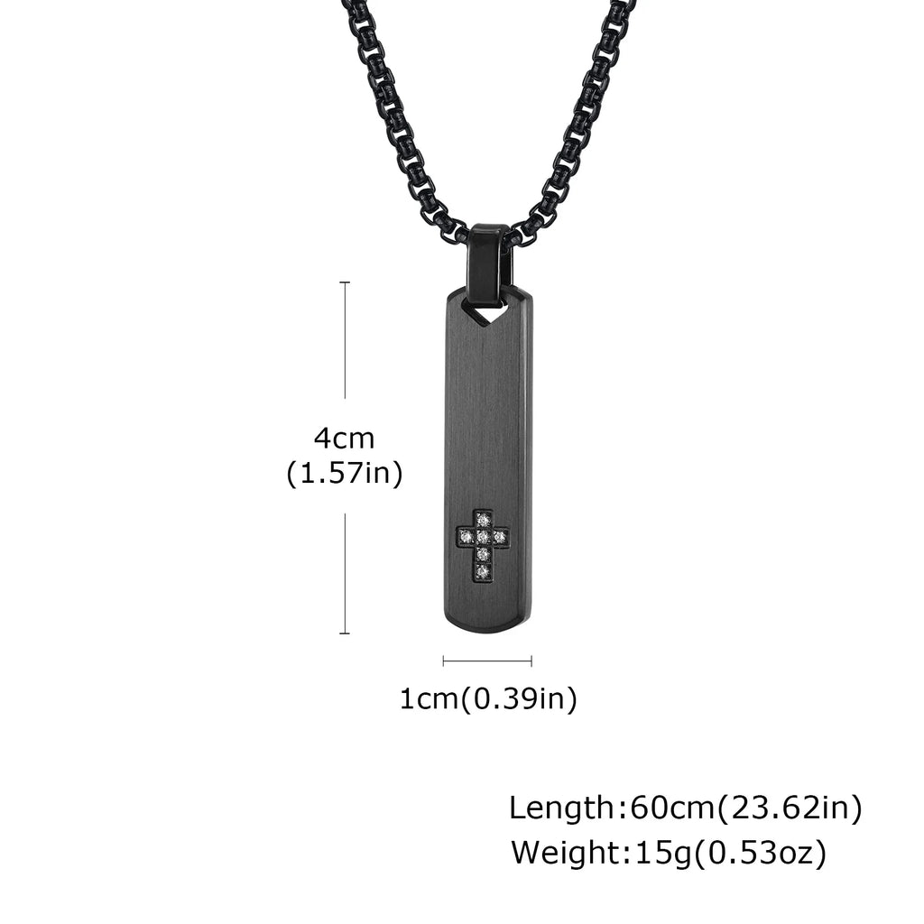 Vnox Stainless Steel Vertical Bar Necklaces for Men Boys, Black Simple Metal Pillar Pendant, Casual Neck Collar