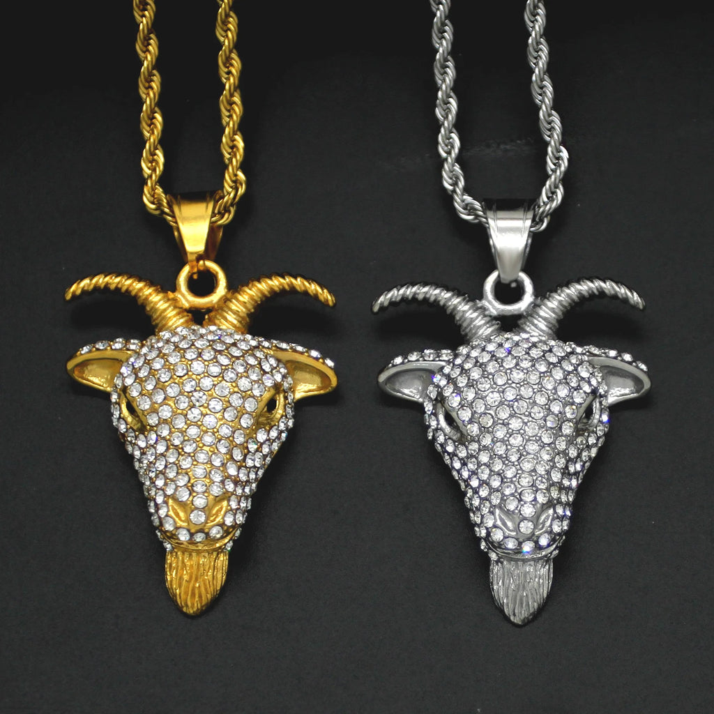 Hollow Goat Animal Pendant Necklace — Two-Tone, Silver & Gold