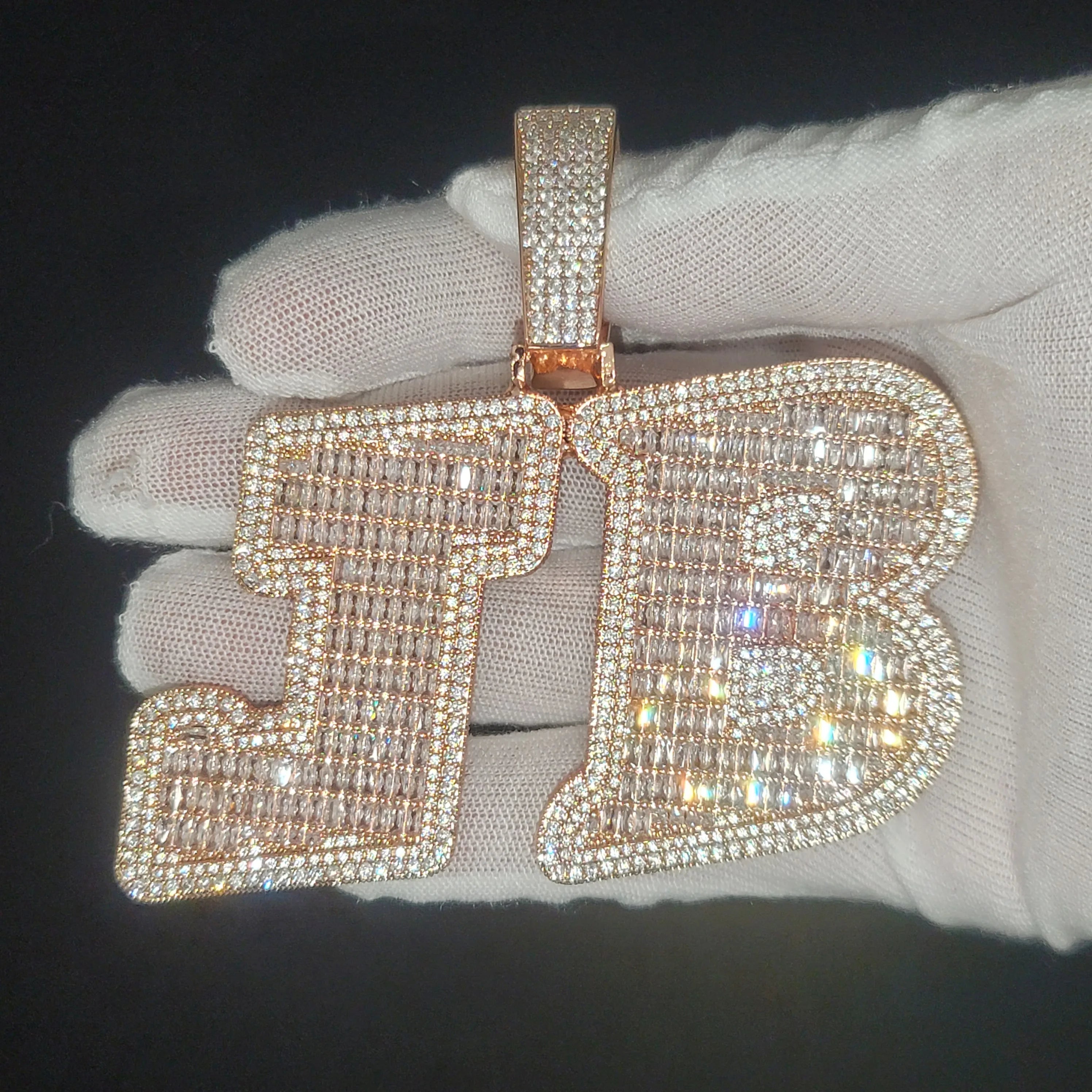 Custom Big Letters Name Pendant With 24MM Cuban Link Chian Personalized Baguettecz Single Initial Hip Hop Jewelry