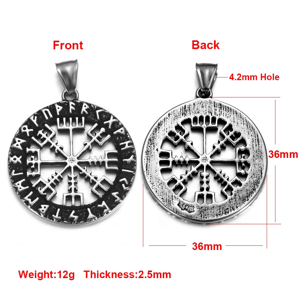 Norse Viking Rune Round Pendant Necklace — Stainless Steel