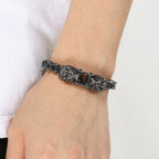 Cool 7MM Wide Men's Lion Head Link Chain Bracelet Vintage Blackened 316l Stainless Steel Bracelets Gothic Biker Jewelry