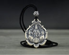 Guanyin Buddha Rope Pendant Necklace — Black