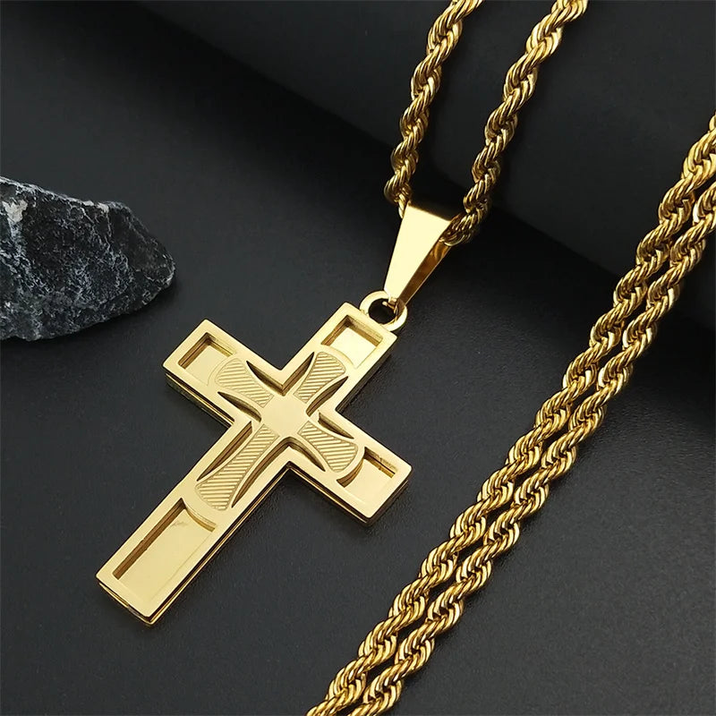 Big Cross Pendant Necklace — Gold