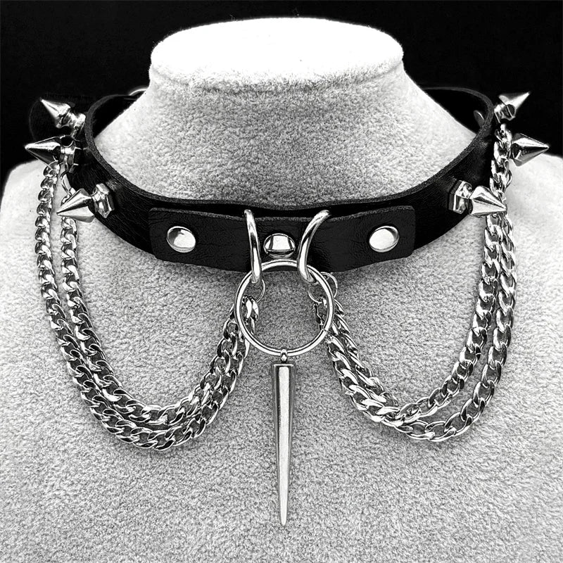 Gothic Cross Leather Choker Necklace — Stainless Steel