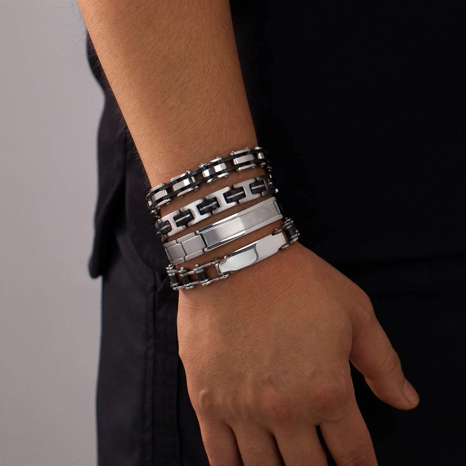 Chunky Men Bracelet,Thick Stainless Steel Strap Chain Link Wristband,Punk Male Jewelry Gift