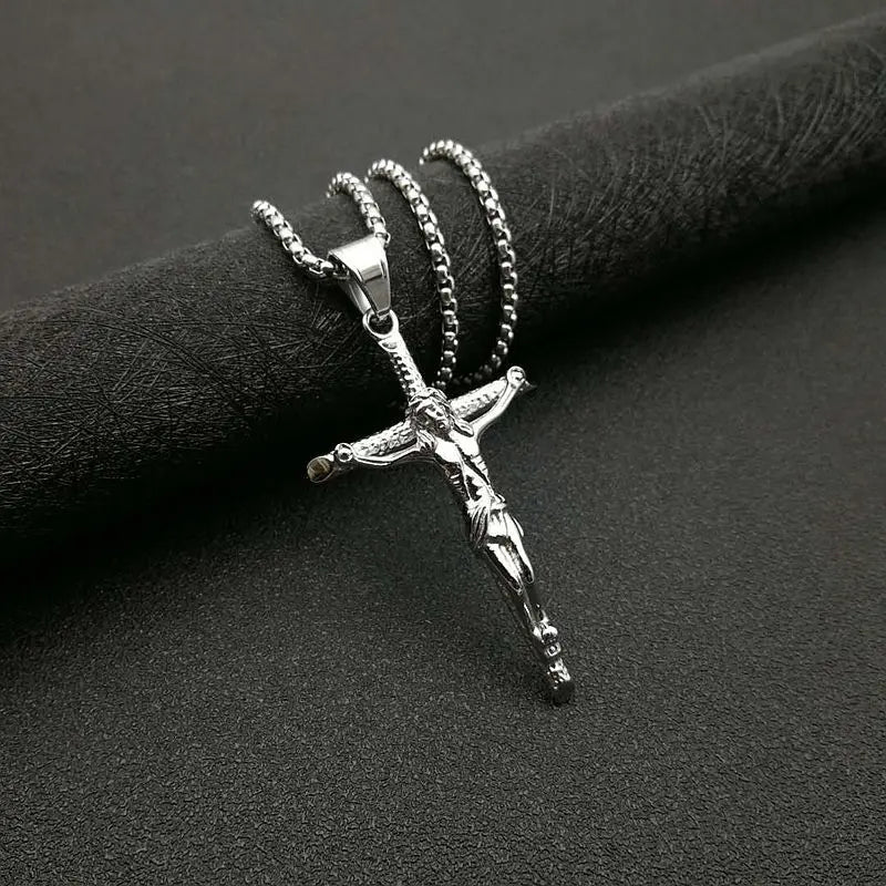 316L Stainless Steel Link Chain INRI Jesus Cross Crucifix Pendant&Necklaces Men Fashion Jewelry Gold Silver Color Father Gift