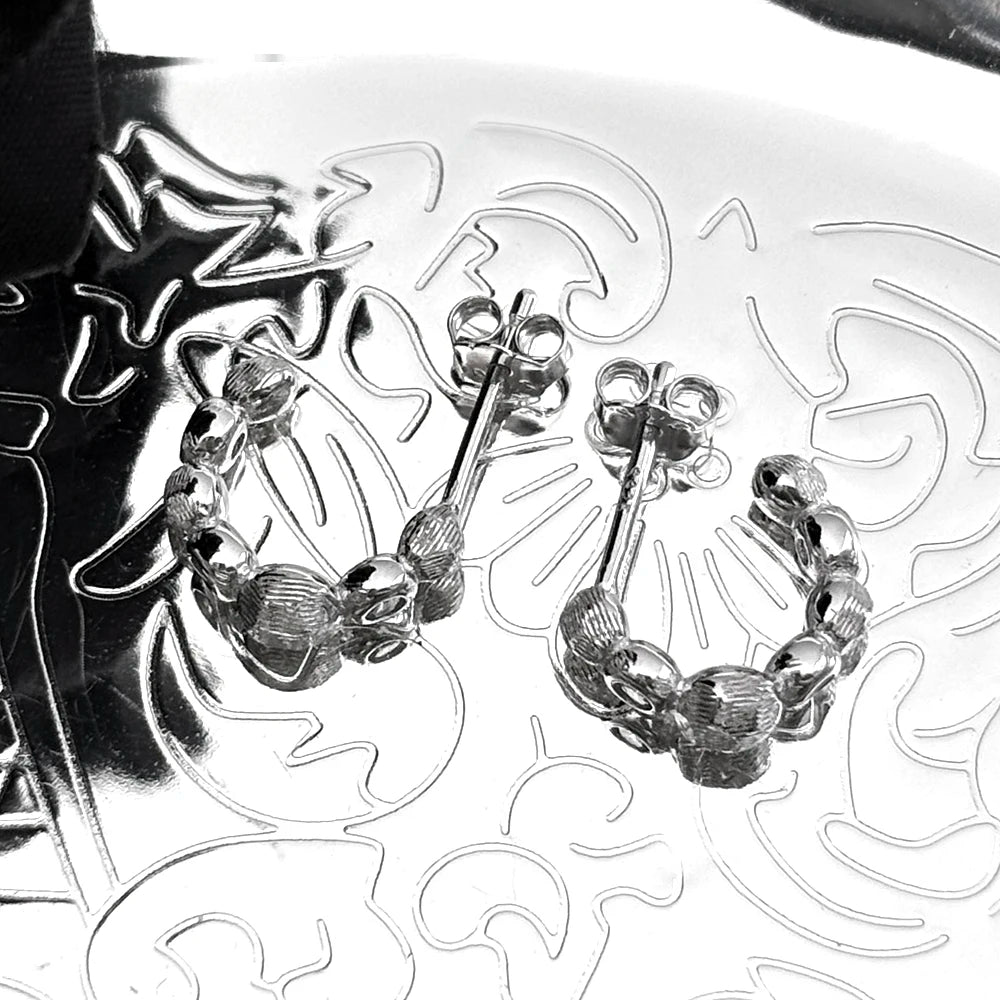 Silver Earrings Retro Sterling C-shaped Zircons