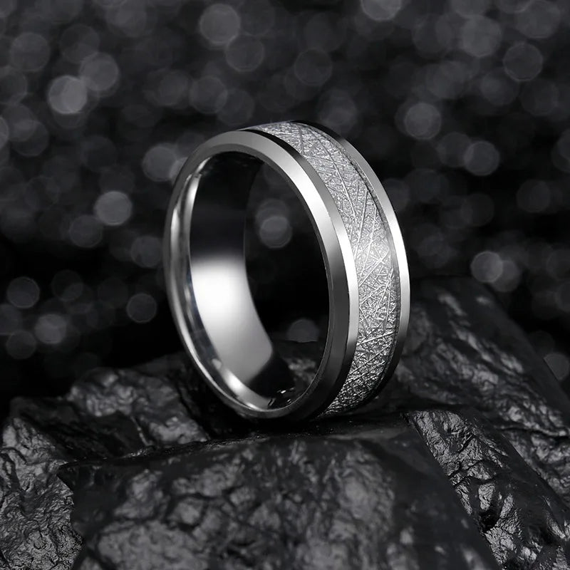 Rime Textured Inlay Beveled Edge Ring — Stainless Steel