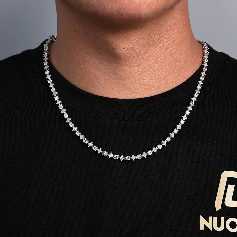 Star Tennis Chain Necklace Iced Out CZ
