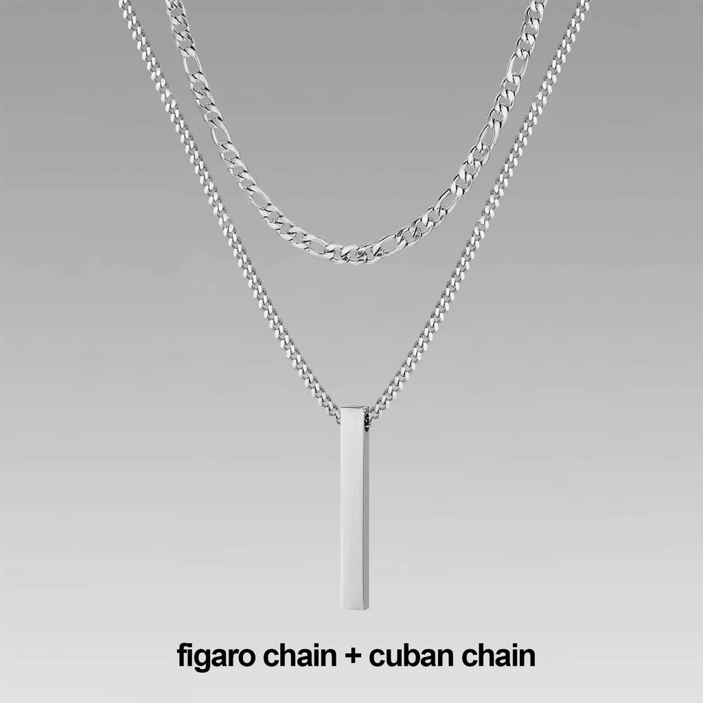 Vertical Bar Rope Cuban Chain Pendant — SS