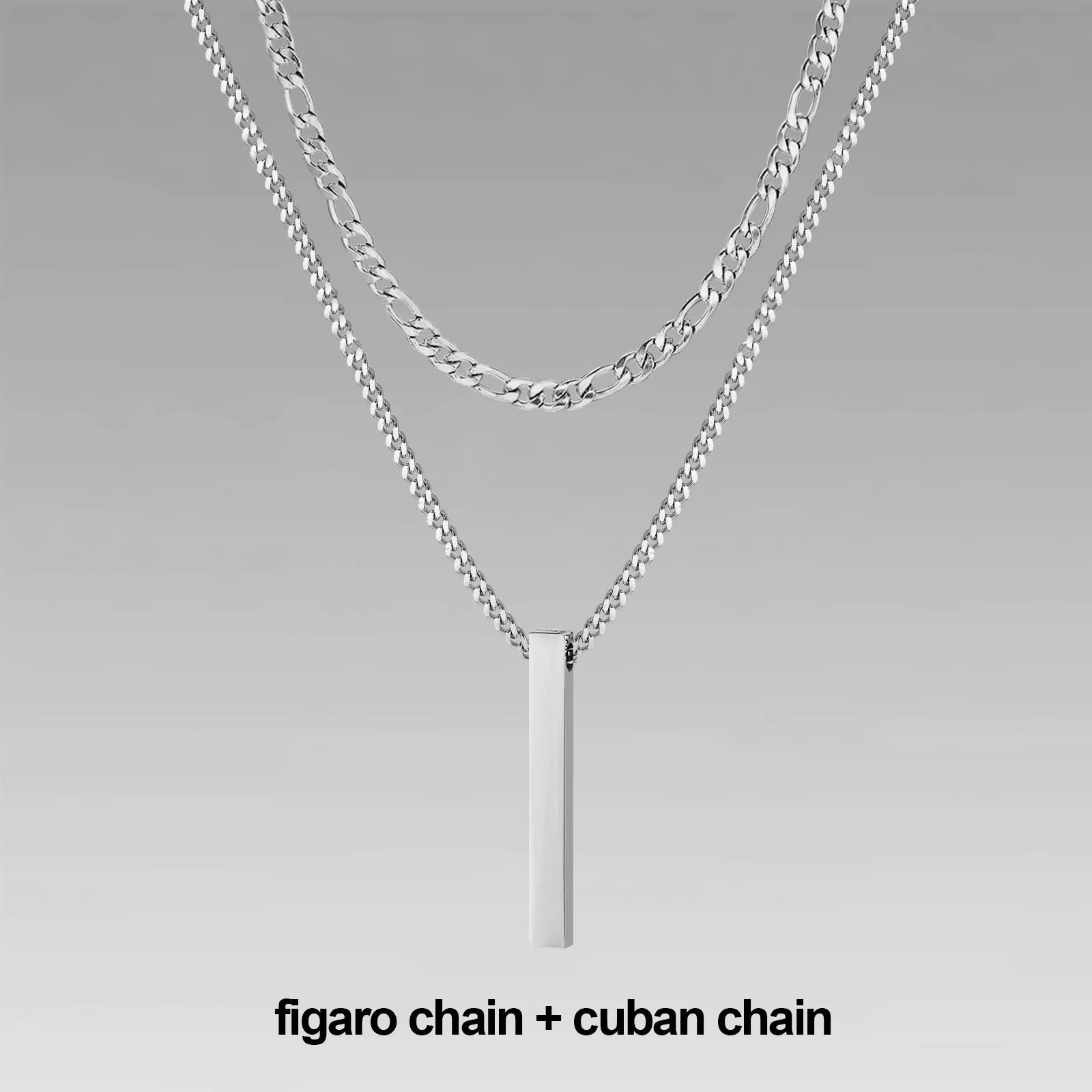 Vertical Bar Rope Cuban Chain Pendant — SS