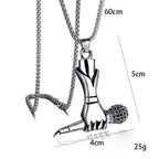 Silver Microphone Hand Pendant Necklace