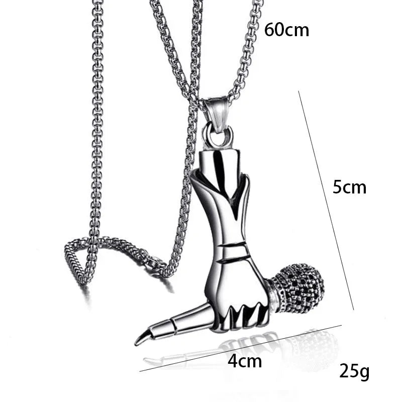 Silver Microphone Hand Pendant Necklace