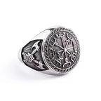 Vintage Stainless Steel Viking Compass Ring For Men Boys Nordic Viking Double Axe Rings Fashion Amulet Mythology