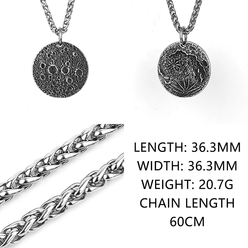 Retro Moon Surface Coin Pendant Unisex Fashion Simple 316L Stainless Steel Pendant Necklace Gift Jewelry Wholesale