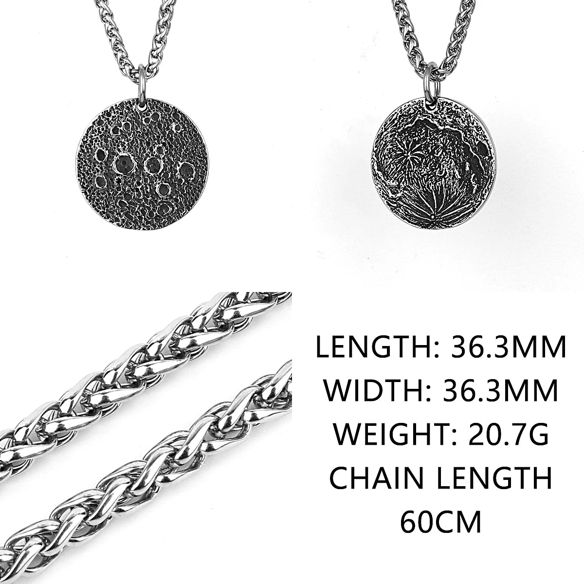 Retro Moon Surface Coin Pendant Unisex Fashion Simple 316L Stainless Steel Pendant Necklace Gift Jewelry Wholesale