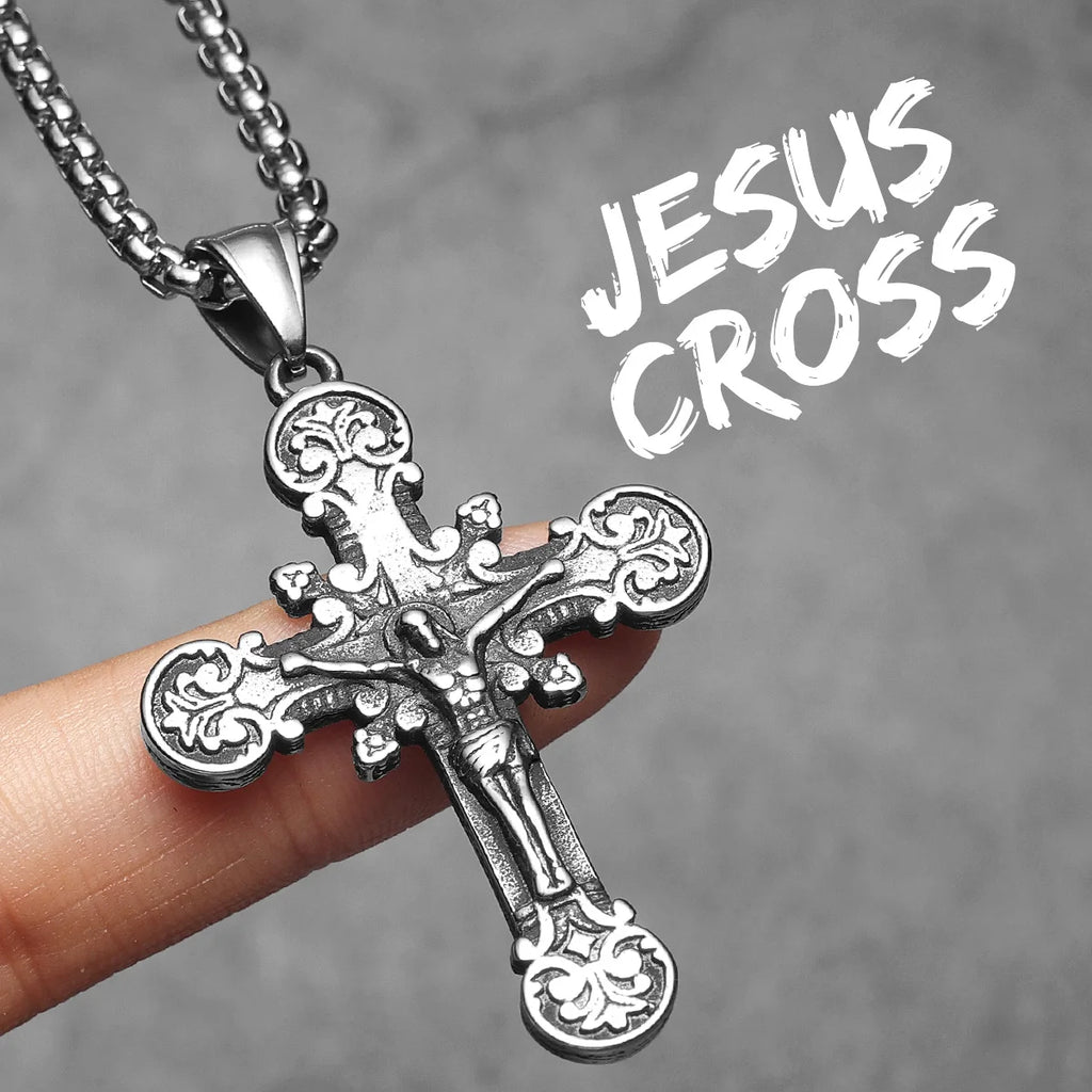 Jesus Cross Pendant Necklace — Stainless Steel