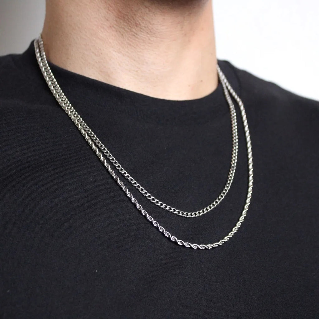 Vnox 3mm/5mm Cuban Chain Necklace for Men,Twisted Rope Links Collar,Stacked Stainless Steel Simple Basic Classic Unisex Necklace