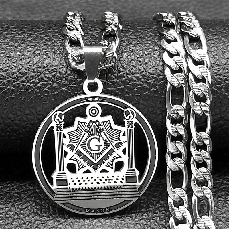 Masonic Silver Pendant Necklace — Stainless Steel