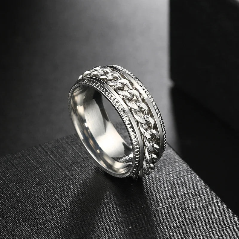 Anxiety Fidget Rings For Men Spining Titanium Stainless Steel Colorfully Spinner Rotatable Chain Jewelry Rotating Rings