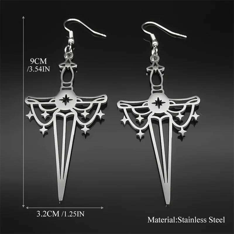 Cross Jesus Silver Earrings Goth Sword Star Hoop