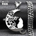Wicca Moon Cat Pendant — Stainless Steel