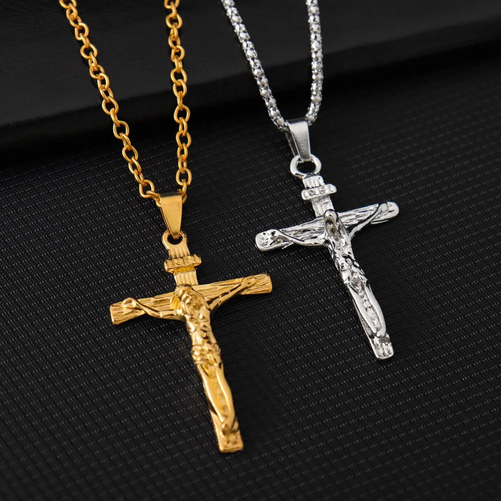 New Explosive Trendy Easter Jesus Cross Men's Necklace Pendant Light Luxury Fashion Trend Niche Men's Necklace Gift