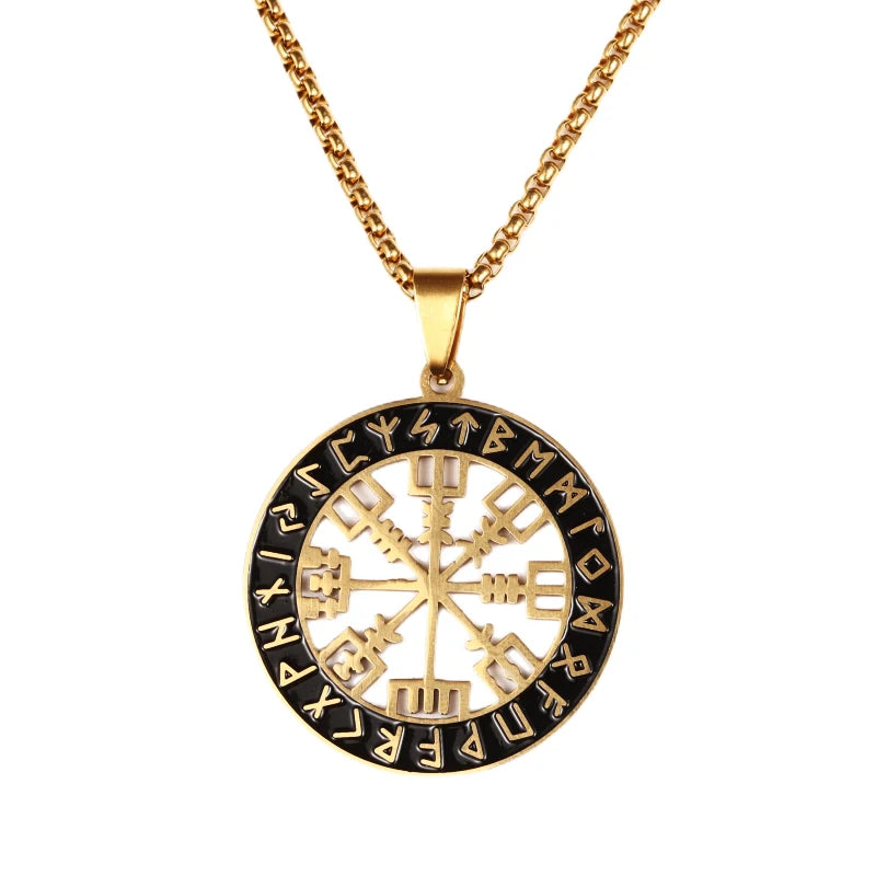 Vegvisir Nordic Rune Compass Pendant Necklace — Zinc Alloy