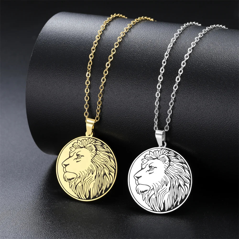 Leo Zodiac Lion Head Coin Necklace — Stainless Steel