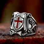 Vintage Stainless Steel Knights Templar Rings For Men Women Hip Hop Biker Cross Warriors Red Shield Ring Amulet Jewelry