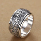 Classic Style Rotatable/Four Great Divine Beast Domineering 925 Silver Mens Rings Vintage Wide Ring Exquisite Charm