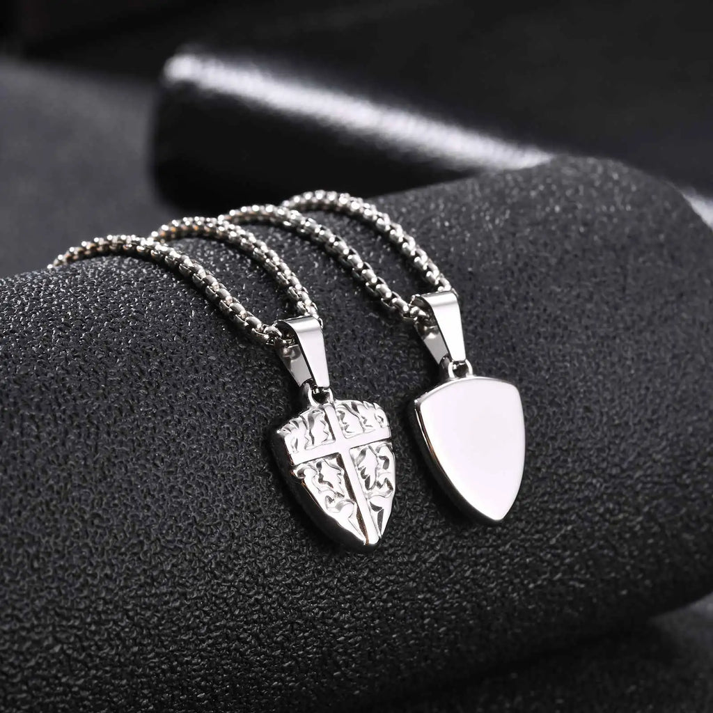 Vnox Men Shield Cross Necklace, Stainless Steel Protection Amulet Pendant Box Chain, Christian Faith Jewelry Gift for