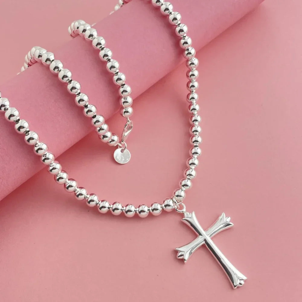 925 Sterling Silver Necklace Width 4mm/6MM Buddha Bead Chain Cross Pendant Chain for Women & Men Jewelry