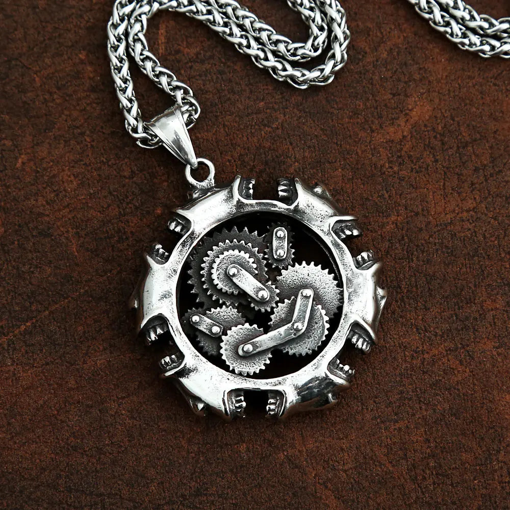 Steampunk Skull Gear Pendant — Stainless