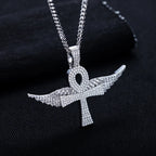 Iced Out Angel Wing Cross Pendant — 925 Silver