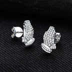 Iced Out Prayer Hand Earrings — 925 Silver